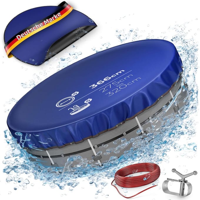 Poolafdekzeil UV-bestendig - Dubbelzijdig gebruik, versterkte randen, 366 cm diameter