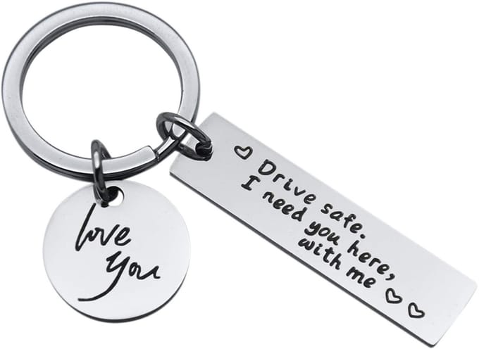 Sleutelhanger "Drive safe" RVS Zilver