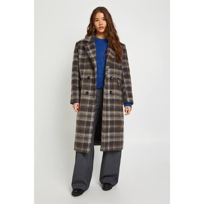 boohoo Dames Bekijk de dubbelrevers wollen look-coat | Grey | Maat: 10