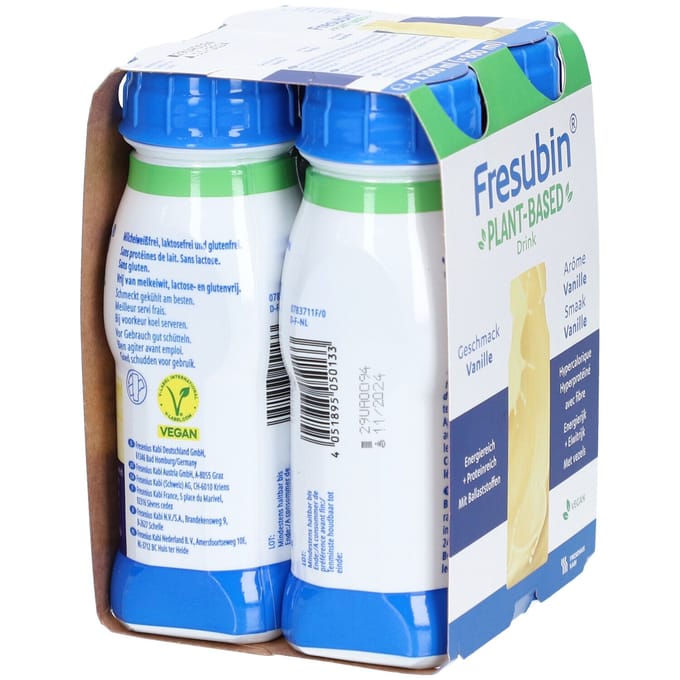 Fresubin Plant-Based Vanille – Boisson hyperprotéinée végétale avec fibres 4x200 Vloeistof