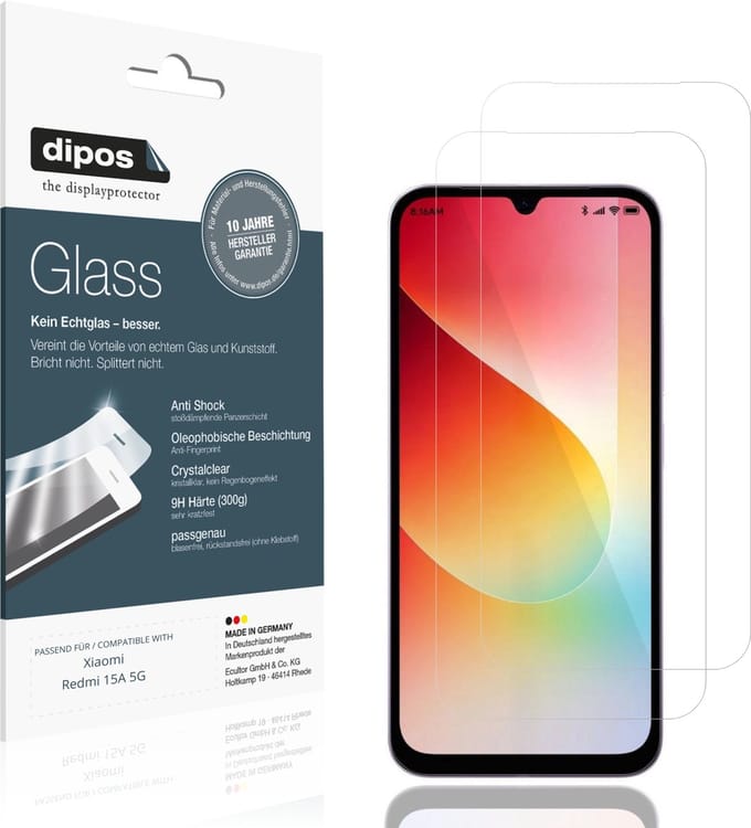 dipos – 2x Pantserfolie geschikt voor Xiaomi Redmi 15A 5G | 9H Screenprotector