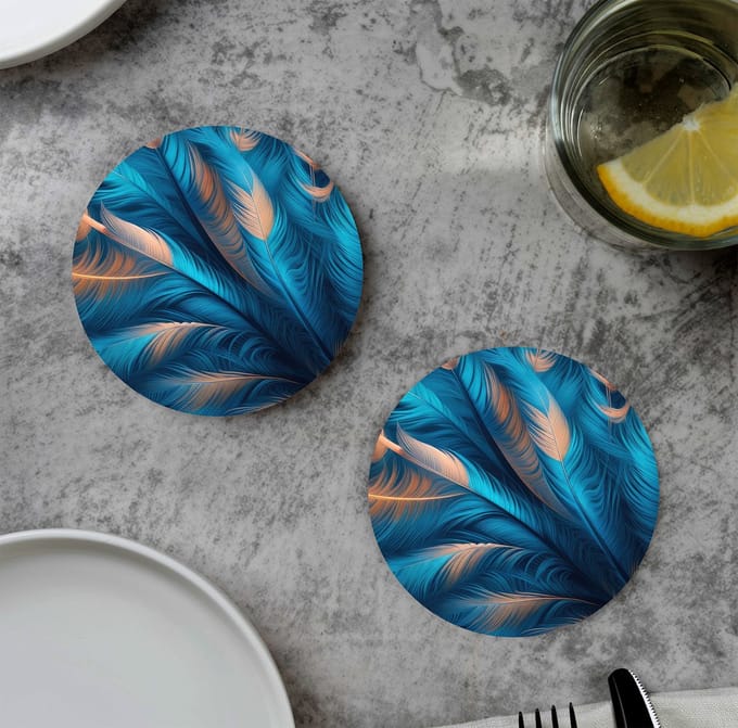 GR onderzetters voor glazen - Feather Blue - Vinyl - 6st