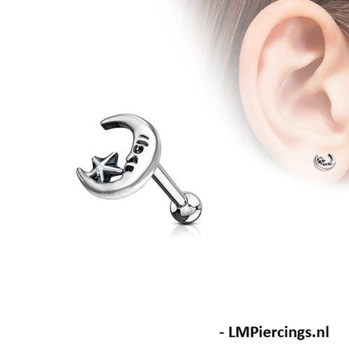 Piercing lieve maan met ster 1.2x6 - zilver - LMPiercings
