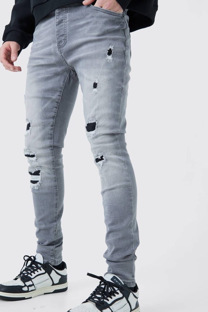 Skinny Stretch Ripped Jeans In Ice Grey Wash | Size 32R