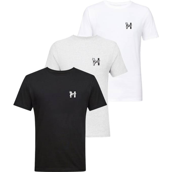 Henleys Heren Triphen T-Shirt (Pak van 3) (Wit/Zwart/Grijs)