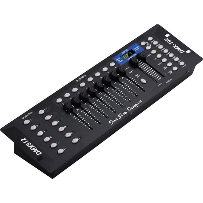 DMX512 Lichtcontroller Consolepaneel 192CH Programmeerfunctie Geluidsgeactiveerd met LED-scherm US Plug zwart
