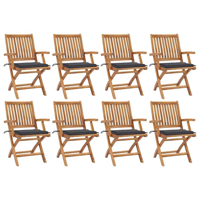 vidaXL - Opklapbare - stoelen - met - kussens, - 8 - stuks, - massief - teakhout