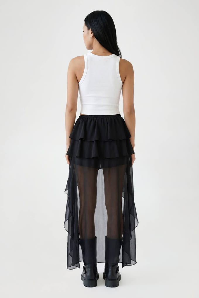boohoo Dames Chiffon Waterval Hoog-laag Zoom Rok | Zwart | Maat: 38