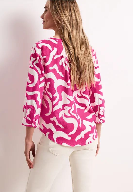 Blouse met gespleten hals van linnenmix