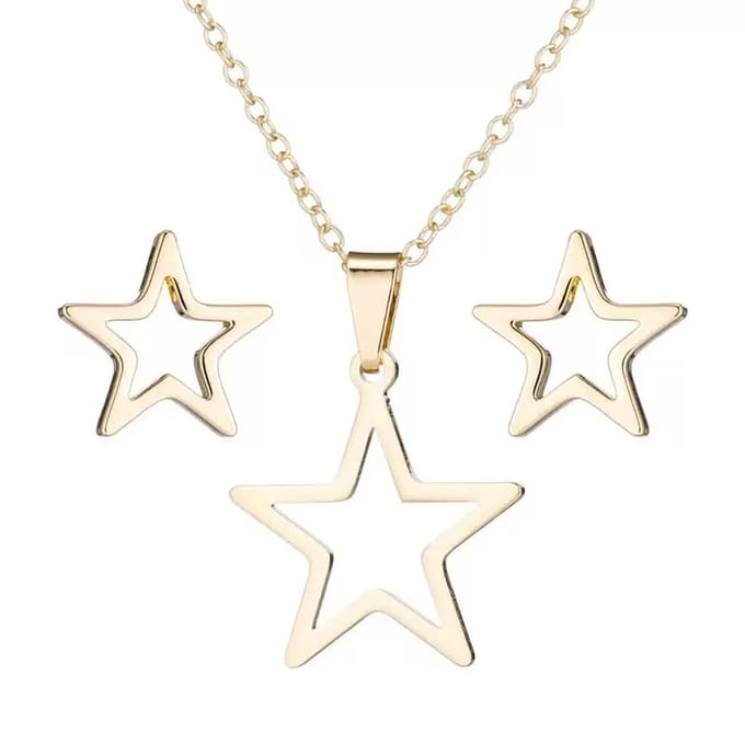 WeLoveSilver - chirurgisch stalen sieradenset - opengewerkte ster - 43 cm