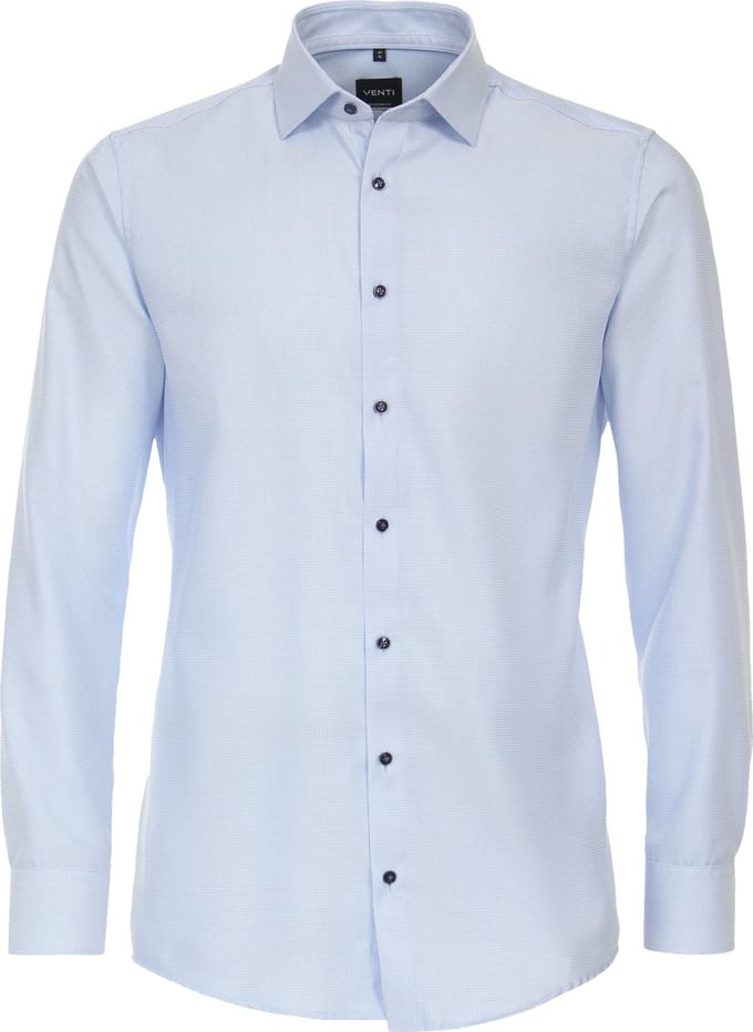 VENTI modern fit overhemd - structuur - blauw - Strijkvriendelijk - Boordmaat: 48