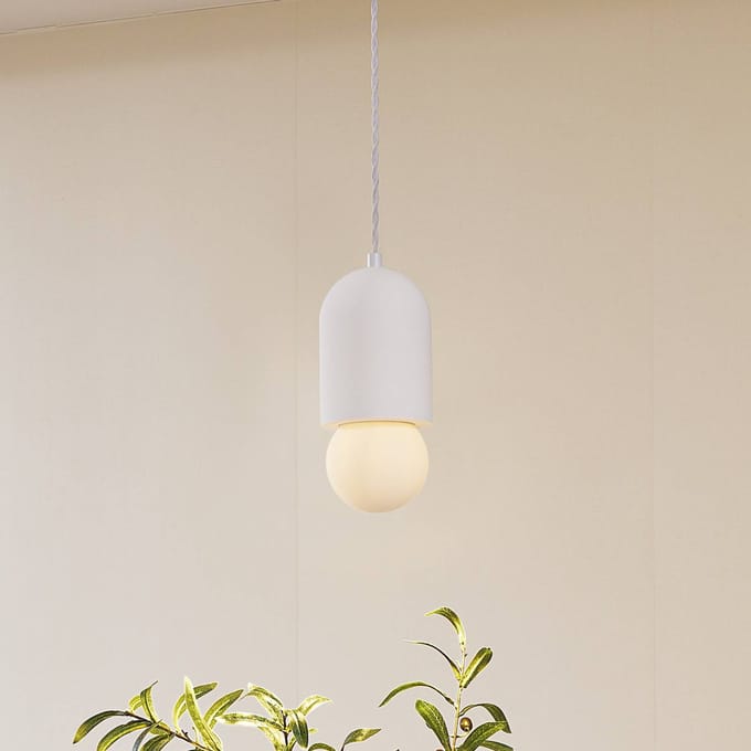 Lindby - hanglamp - 1licht - Gips, glas - H: 25 cm - E27 - wit