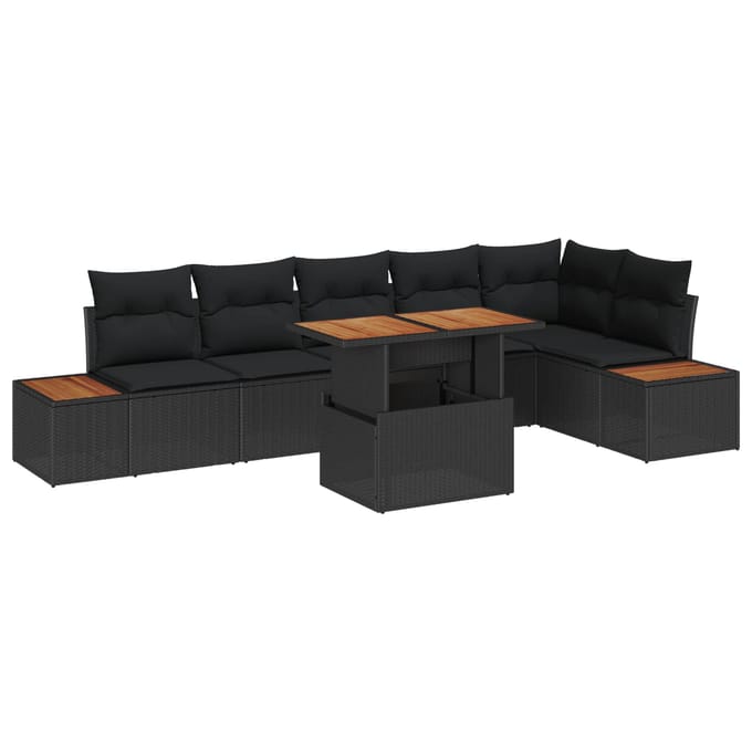 vidaXL - Tuinbank - Set - 7 - st - Zwart - poly - rattan
