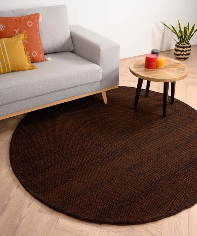 Rond wollen vloerkleed - Lett cacao 190