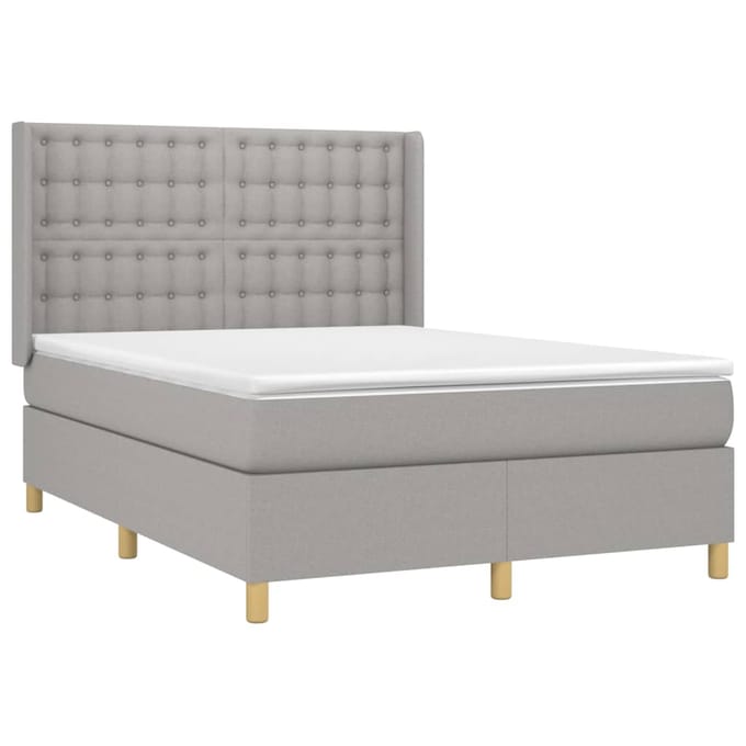 vidaXL - Boxspring - met - matras - stof - lichtgrijs - 140x200 - cm