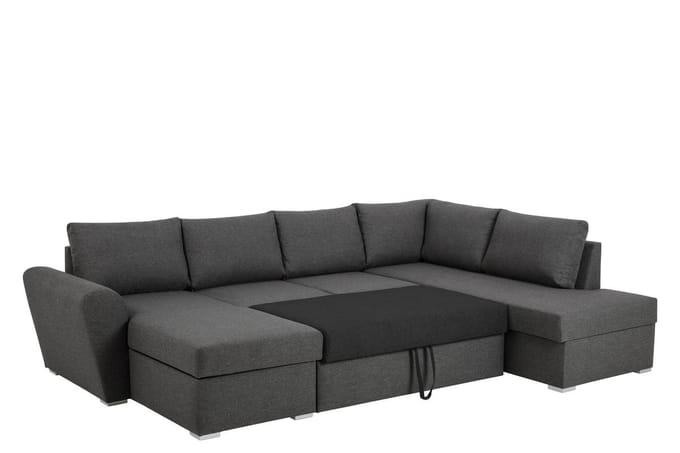 Stefan slaapbank met chaiselongue links, grijs.
