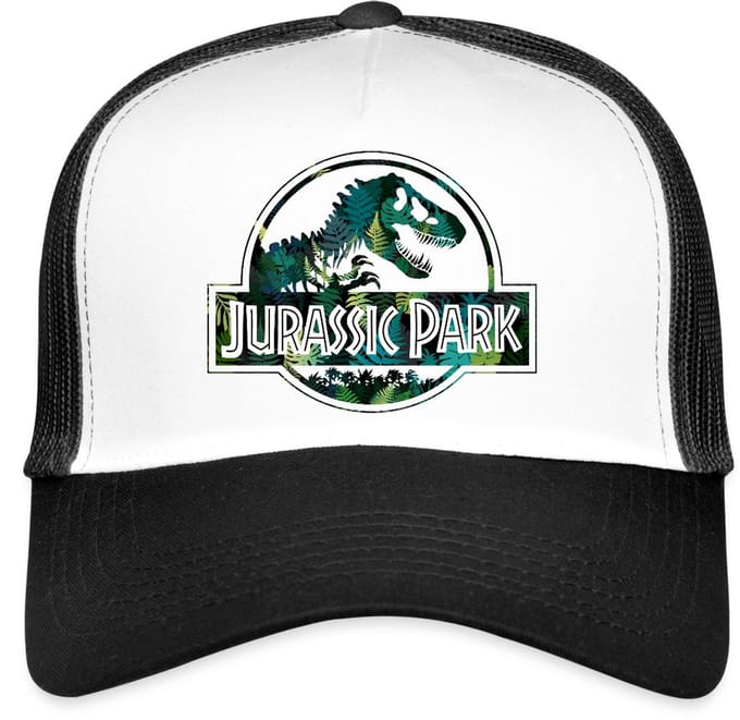 Jurassic Park Logo Met T-Rex Bladeren Ontwerp Trucker Cap