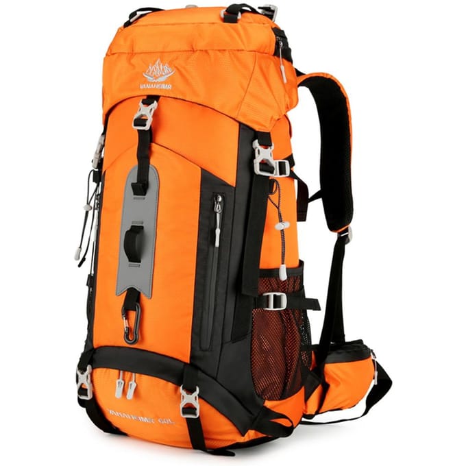 Waterdichte backpacking bergbeklimmen rugzak 60L wandelrugzak campingrugzak met grote capaciteit oranje