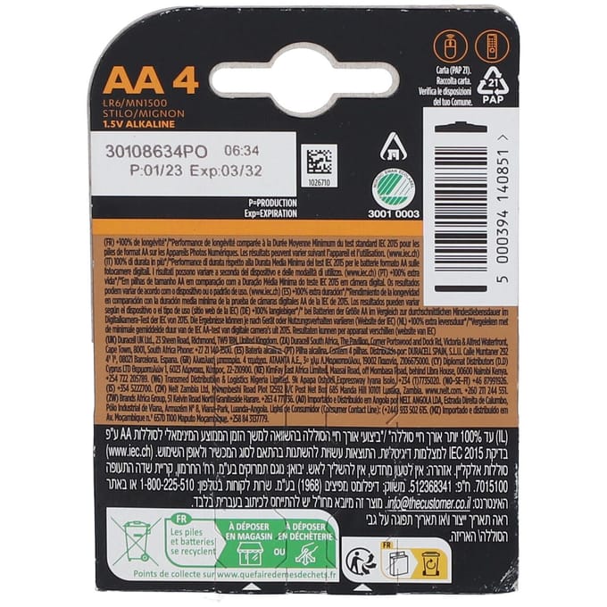 Duracell Batterij lr6/mn1500 10601 4 Batterijen