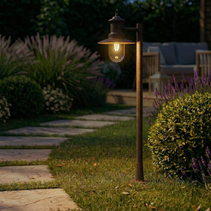 Lindby - Tuinpad verlichting - 1licht - Staal, glas - H: 110 cm - E27 - roestkleurig
