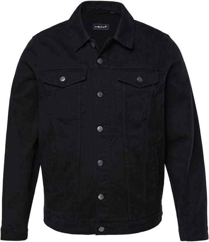 Men Plus - Heren - Jeansjack gekleurd denim borstzakken - Zwart - Maat 4XL