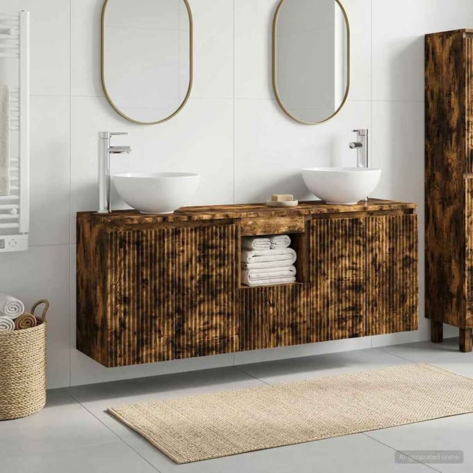 vidaXL - Badkamerkast - set - 3 - st - Gerookt - eiken - 129 - x - 35 - x - 80 - cm