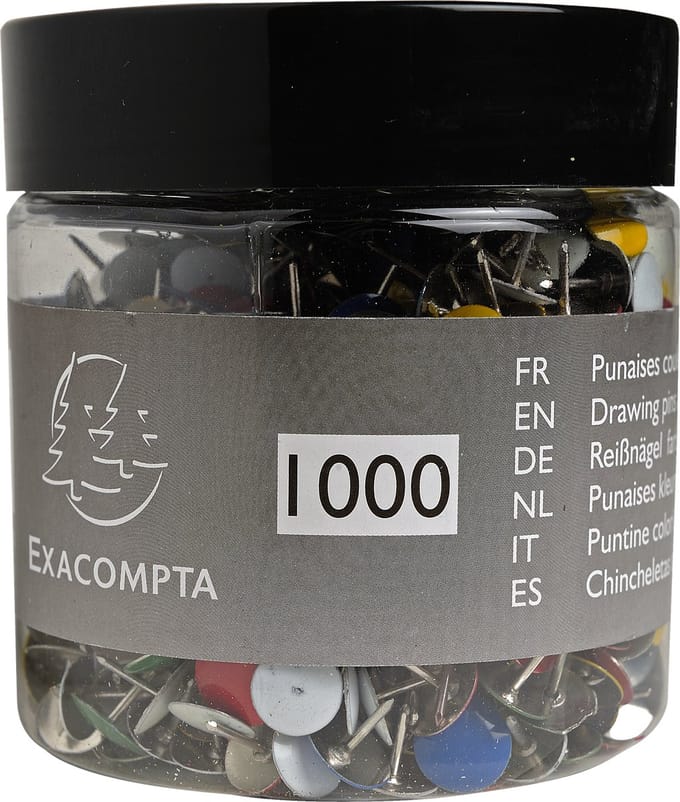 Exacompta Doos met 1000 duimspijkers - punthoogte 9mm - 9mm diameter - Geassorteerd - 14767E