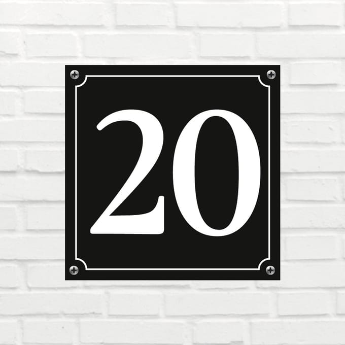 Huisnummerbord Mat zwart Deluxe - Nummer 20 - incl. bevestiging
