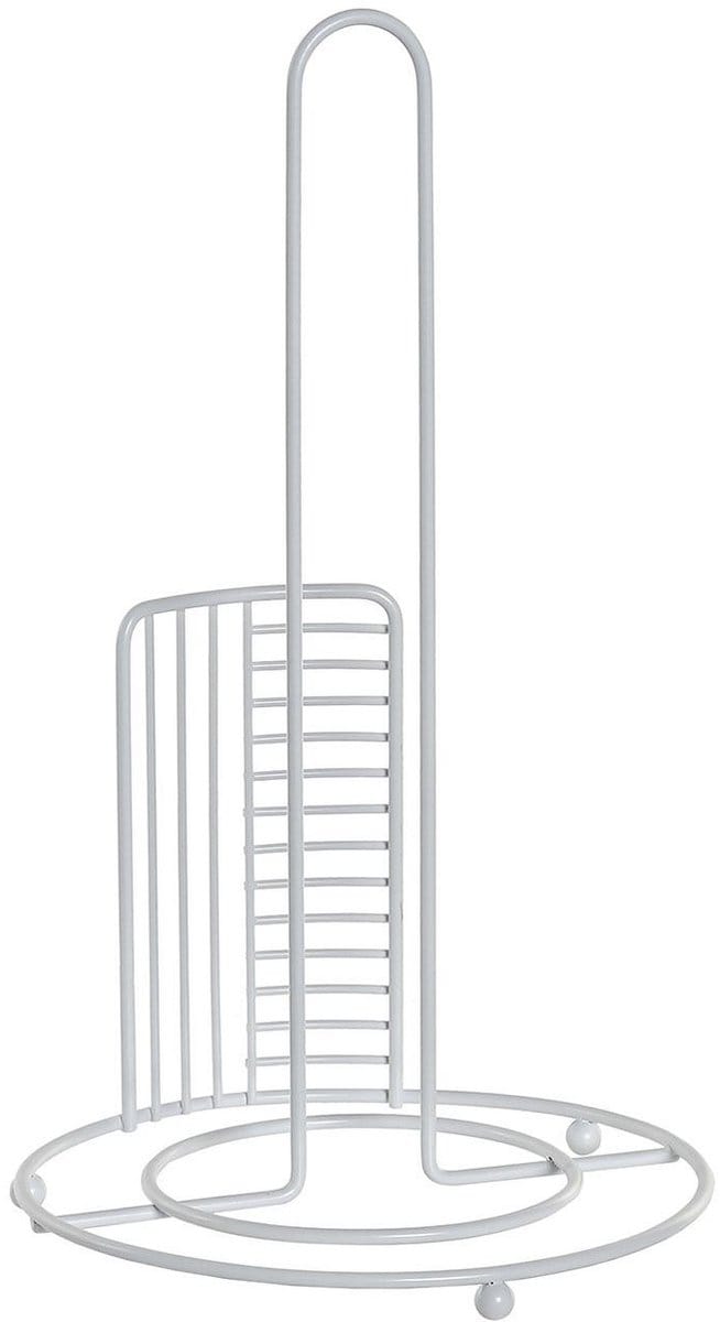 Excellent Houseware Keukenrolhouder - chrome metaal - wit - 18 x 31 cm