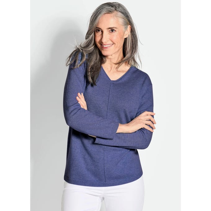 Pullover van kasjmier met V-hals - marine - Gr. 21 van Goldner Fashion