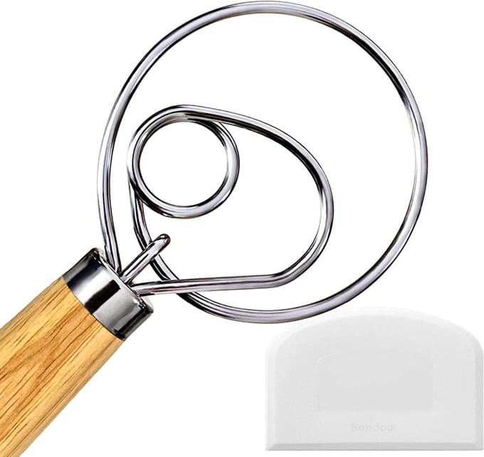 Bondoo Deense Deegklopper Hout - 33 cm - Deeg garde - Bakken - Mengen en kloppen - Garde - Danish Whisk - Deense Deeg Garde - Deegklopper - Deens Deegmenger - incl Deegschraper