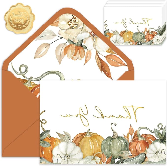 Bedankkaarten Set - Wenskaarten Enveloppen - Dankbaarheid Uiten - Herfst Thema Ontwerp - 105 x 155 cm - Multicolor