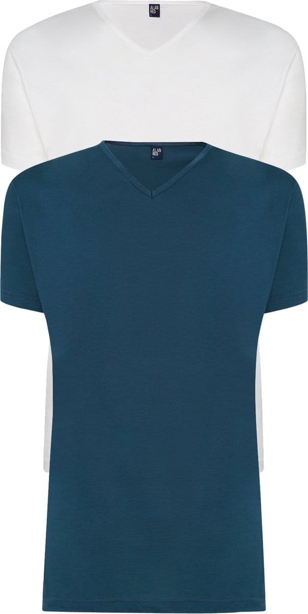 ALAN RED T-shirts Vermont (2-pack) - V-hals - wit en denim blauw