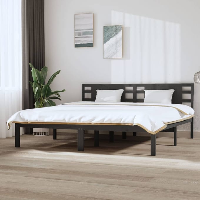 vidaXL - Bedframe - massief - grenenhout - grijs - 200x200 - cm