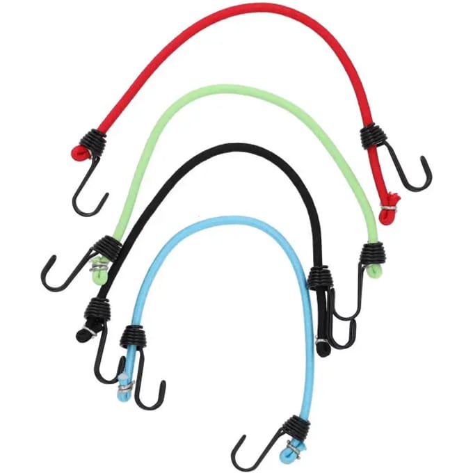 Set of 4 mini bungees with metal hook 25cm