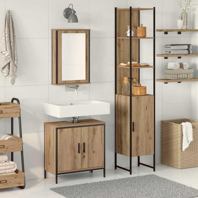vidaXL - Badkamermeubel - Set - 3 - st - Bruin - Bewerkt - hout
