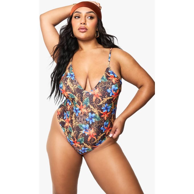 boohoo Dames PLUS MIX FLORALE SCOOP BADKOSTUUM | Maat: 28