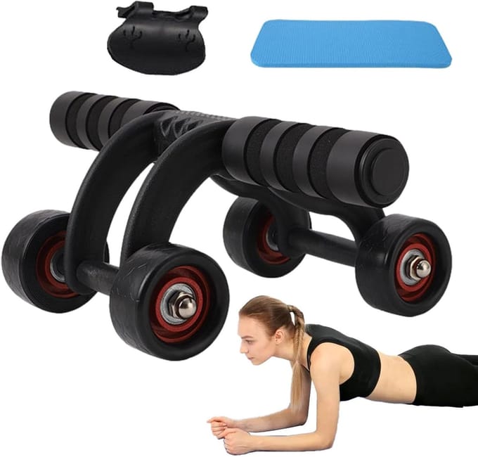 Buikspiertrainer Roller - Core Trainer - Krachttraining Thuis - Antislip Stabiliteit - Met Kniekussen - Zwart