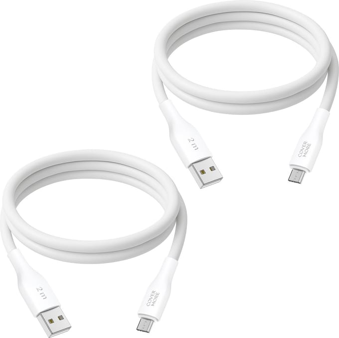Micro usb kabel - Usb naar Micro usb - Oplaadkabel - Oplader - Voor Micro usb Accessoires met oude ingang - 2 stuks - 2 meter - Wit