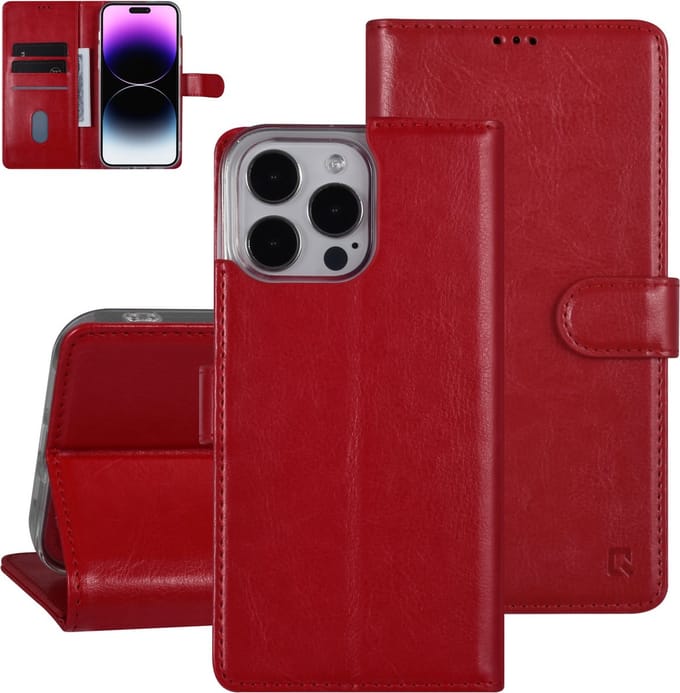 UNIQ Accessory Apple iPhone 14 Pro Max Pu Leer Book Case Telefoonhoesje - Bescherming, Kleur: Rood