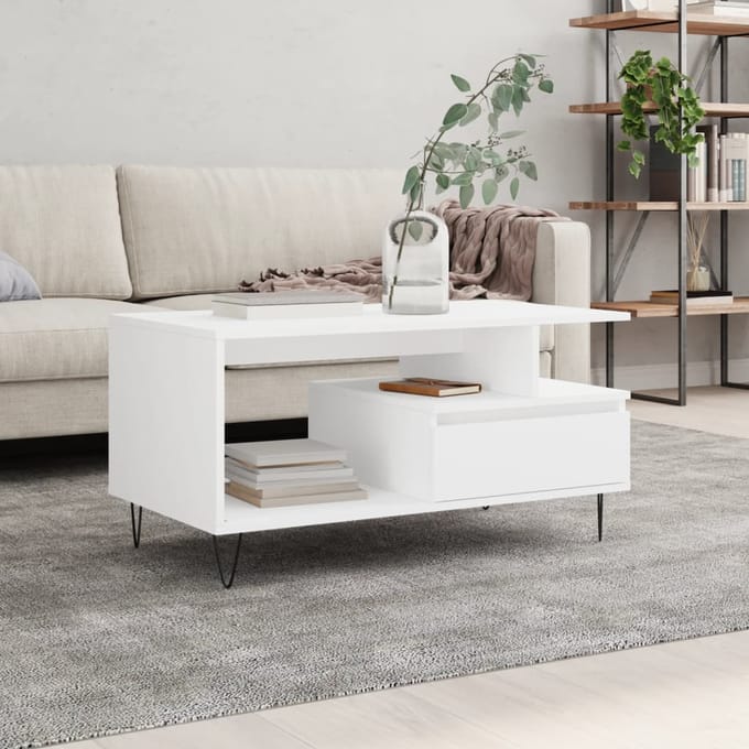 vidaXL - Salontafel - 90x49x45 - cm - bewerkt - hout - wit