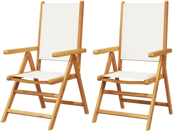 Inklapbare Tuinstoelen - Terrasstoel Balkonstoel - Ontspannen Buiten Zitten - Verstelbare Rugleuning - 2 stuks - Crèmewit