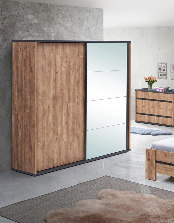 Belfurn - elsa kledingkast 2 schuifdeuren 220cm decor mango hout