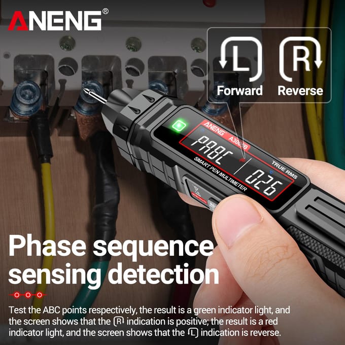 ANENG A3005AB Digitale Intelligente Professionele Multimeter Sensor Pen Fasevolgorde Tester AC zwart