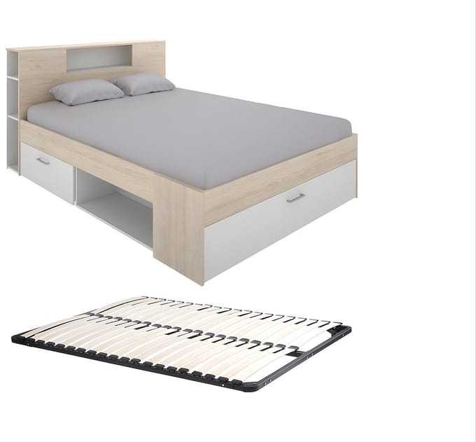 Vente-unique Bedframe hout natuurlijk licht, wit 160 x 200 cm