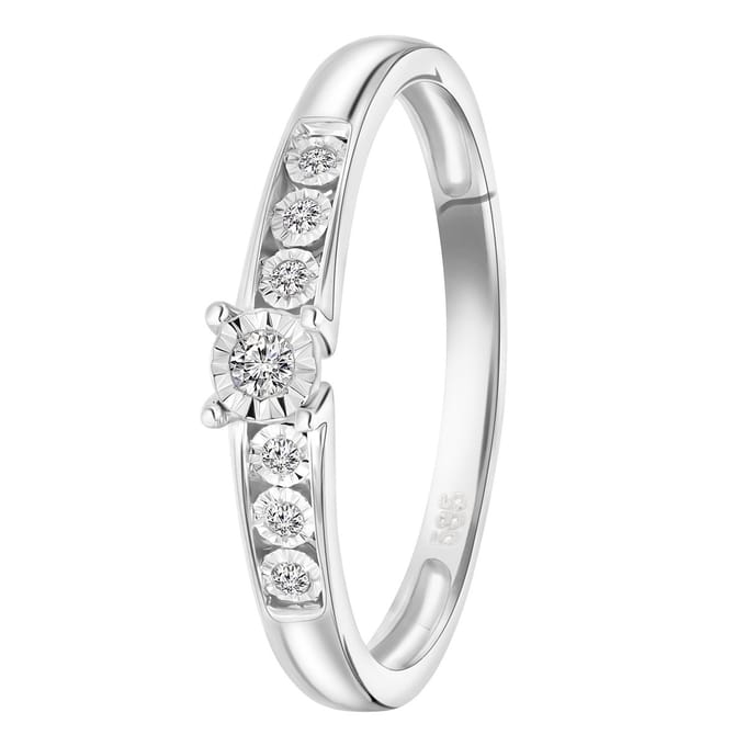 Lucardi Dames ring met 7 diamanten (0,05ct) - Ring - Cadeau - 14 Karaat Goud - Witgoud