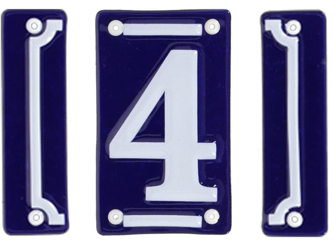 Best for Boots huisnummer 4 - met sierrand - Oudhollands - emaille - blauw/wit