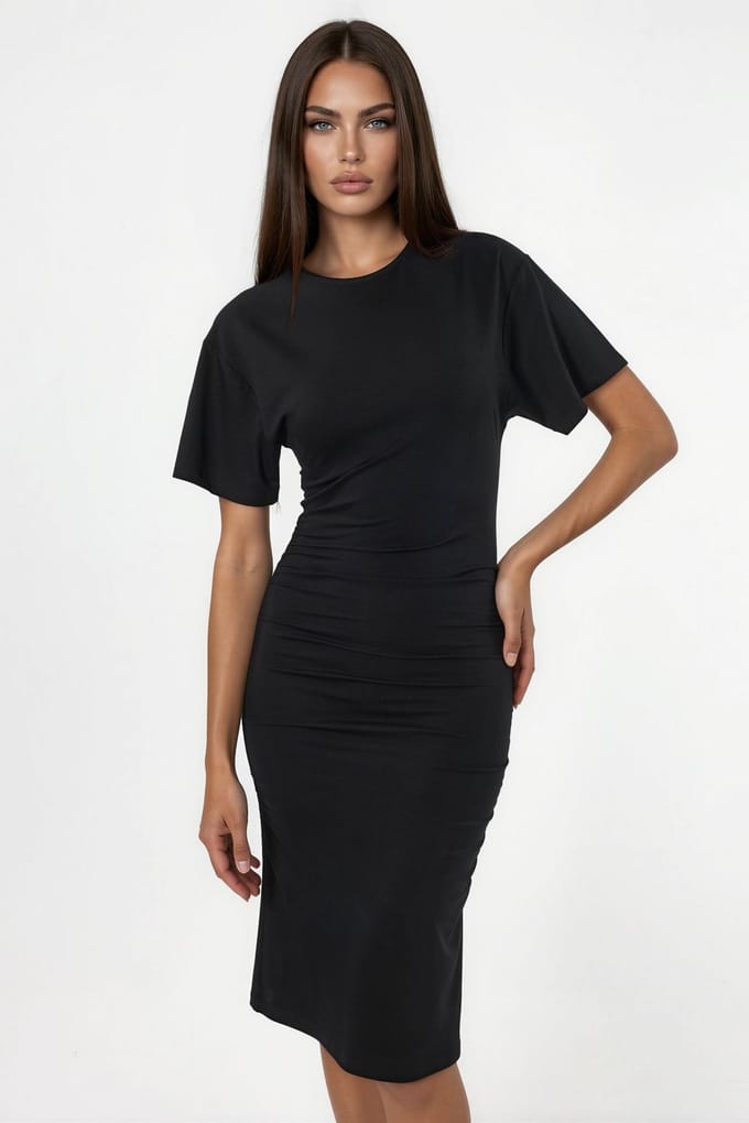 Korte Mouw Mini T-Shirt Jurk met Drapé