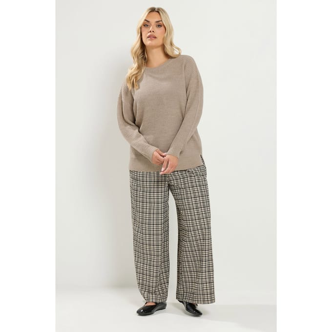 Yours Naturelbruine Gebreide Trui Met Ronde Hals Size 58-60