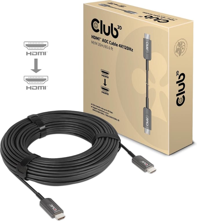 Club 3D Ultra High Speed HDMI™ AOC-kabel 4K 120 Hz/8K 60 Hz, unidirectioneel, 20 m